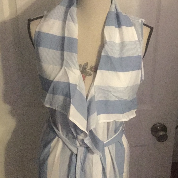 Blue Gray Stripe Sleeveless Longline Tie Top - Picture 5 of 8